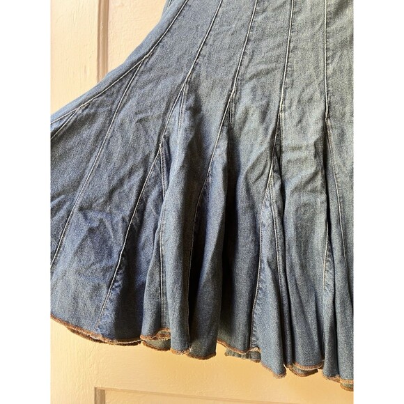 Vtg Y2K Fluted Denim Aline Skirt Med Coachella Rodeo Cowgirl Western Boho indie - Picture 6 of 9